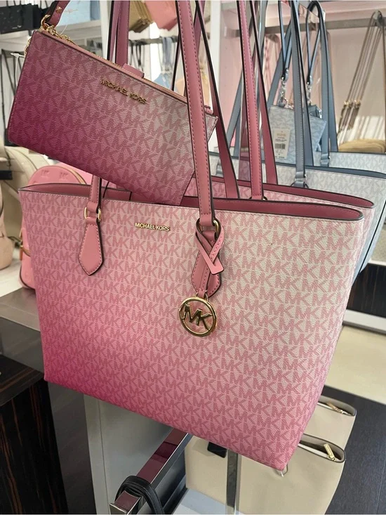 MICHAEL MICHAEL KORS SHEILA CARNATION LG TOTE bag & Double Zip Ombré Lg Wallet