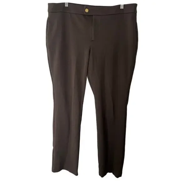 Michael Kors Pants Womens Sz 14 Brown Stretch Ponte Knit Skinny Ankle Logo