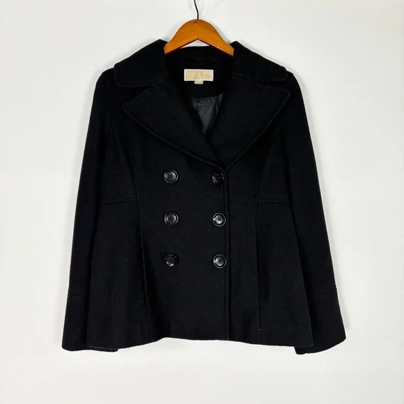 Michael Kors Womens Wool Double Breasted‎ Peacoat Black Size M