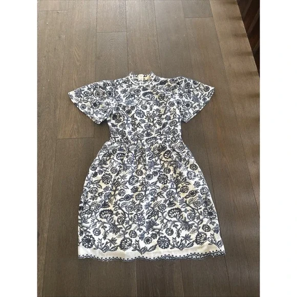 Michael Kors Dress Womens 2 Blue White Lace Crochet Embroidered Flared Sleeves
