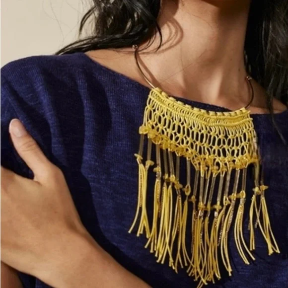 NWT Free people Yellow Fringe Necklace