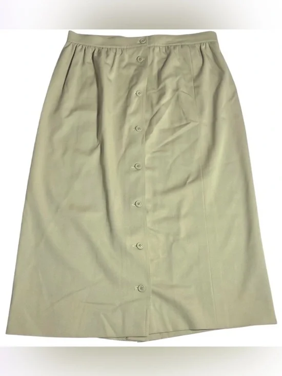 Vtg Michael Kors M Button Straight Midi Skirt 100% Wool Beige Bergdorf Goodman