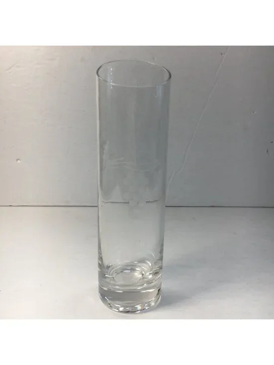Tall Clear Glass Vase Grape Design Asymmetrical Opening Controlled Bubble Base