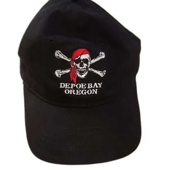 Pirate baseball cap black Depoe Bay Famous Harbor Oregon Coast