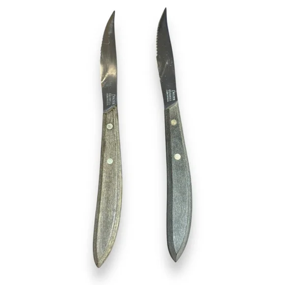 2 Vintage Dexter Russell Serrated Steak Knives Wood Handle Stainless ~ USA