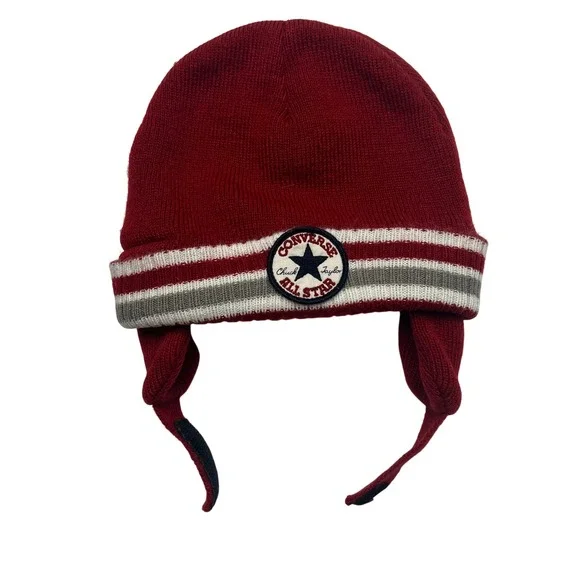 Converse Chuck Taylor All Star Toddler Kids Red Earflap Beanie Knit Winter‎ Hat