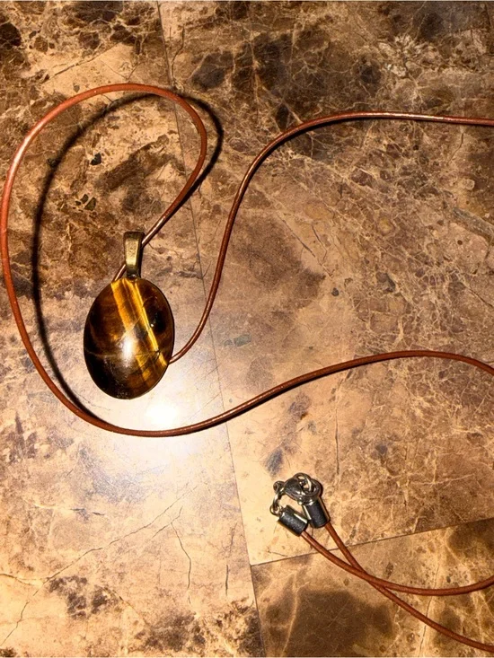 Vintage Tiger's Eye Oval Pendant on Brown Cord