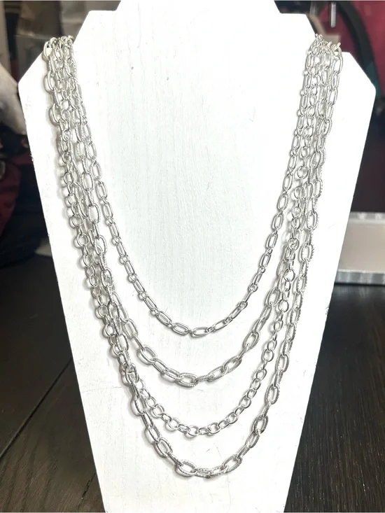 Jessica Simpson Urban Glam Silver Tone Tiered Multi Layer Chain Link Necklace