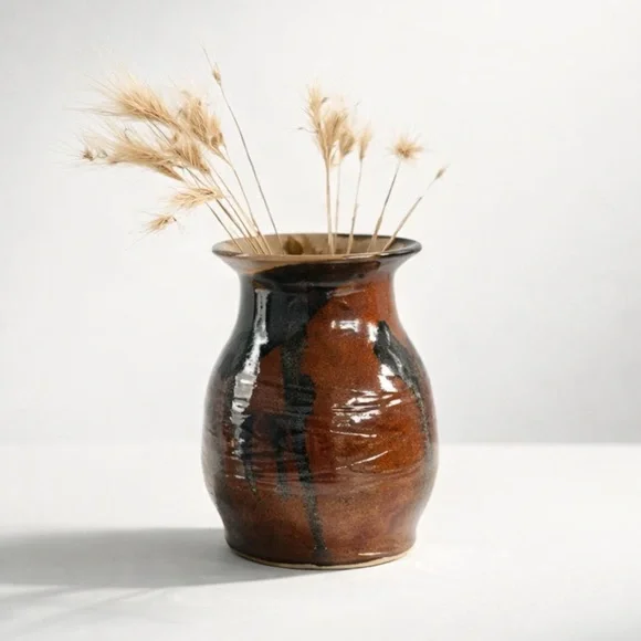 HAND-MADE SIGNED STUDIO POTTERY MID-CENTURY VASE - JAPANDI BOHO‎ MCM STYLE