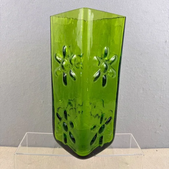Blenko 6115M‎ Olive Green Asterisk Daisy Block Vase Wayne Husted 10.5