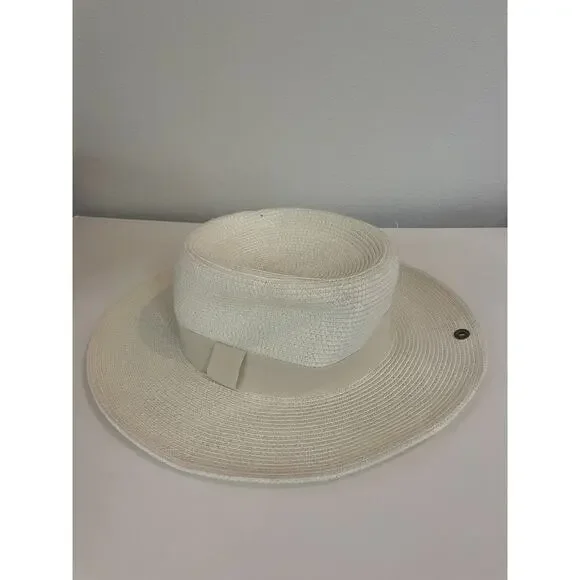 Peter Grimm Straw Hat with White Ribbon Band One Size Fits Most‎