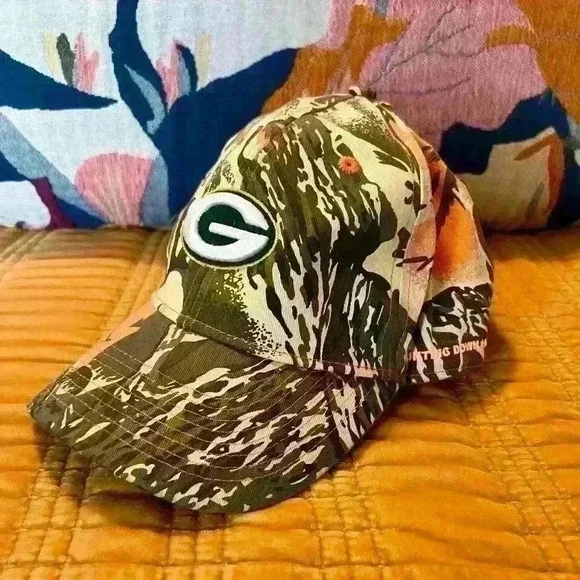 Green Bay Packers Camouflage NFL Team Apparel Strapback Hat Hunting Down Hunger