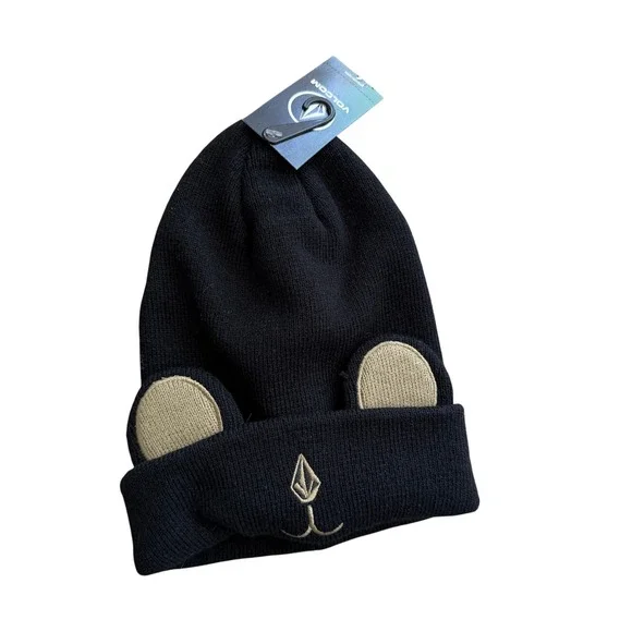 NWT Volcom Kids Black Animal Ears Knit Beanie Snow Creature Winter Outdoor Hat