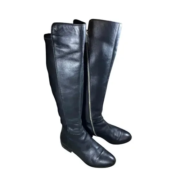 Michael Kors Knee High Leather Bromley Flat Boots - 8