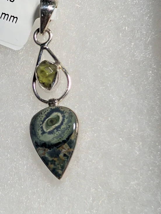Star Galaxy Jasper And Rough Peridot Pendant, 925 Sterling Silver