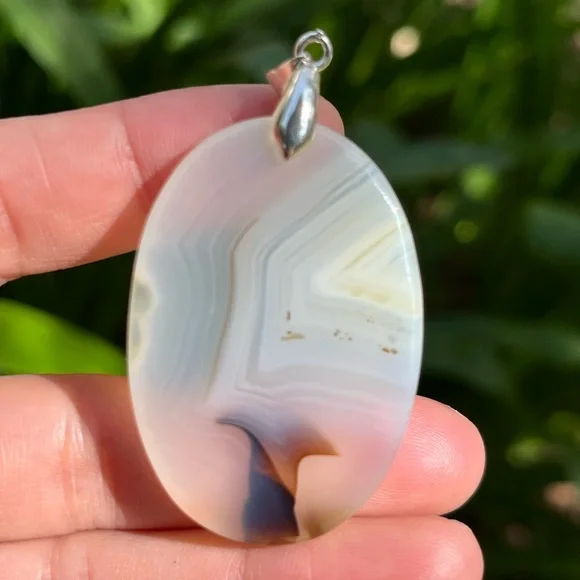 Sterling‎ silver dendritic scenery mushroom agate pendant 1271