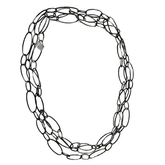 1950s MCM Gun Metal Thin Opera Length Long Open SIlver Chain Link Necklace