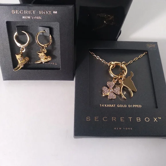 Secret Box New York 14K Gold Dipped Western Clover Necklace & Earrings Set