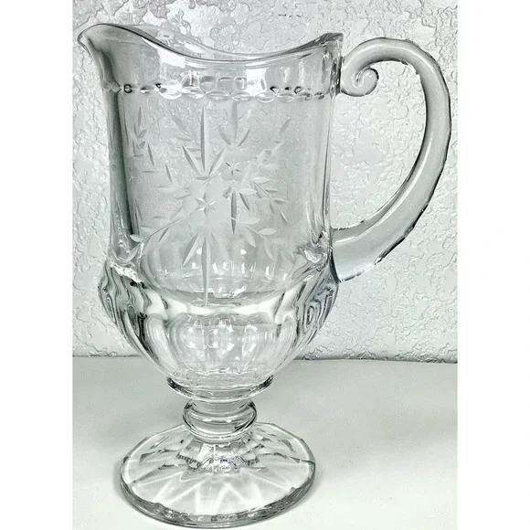 Gorham Chantilly Hand Cut Crystal Pitcher Etched Floral‎ Design Gorgeous!