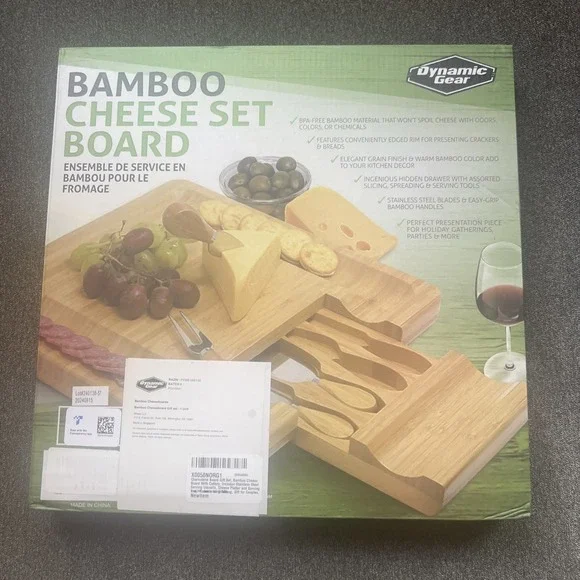 Dynamic Gear Bamboo Charcuterie Cheese Set Board 13x13