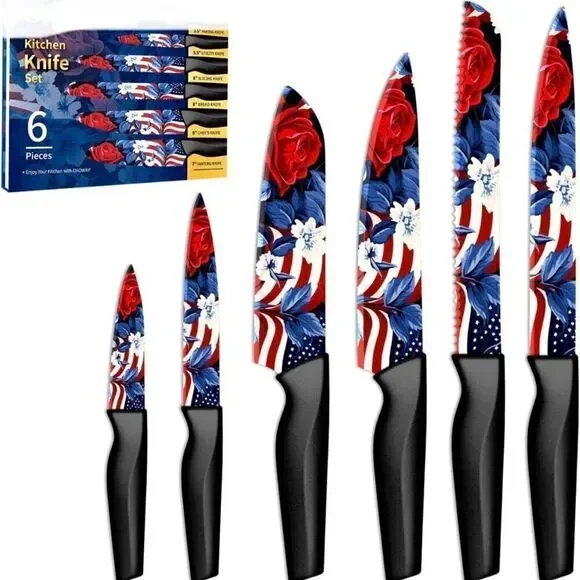 Patriotic Knife Set 6 Piece Kitchen Knife Set German Stainless Steel Unique Gift