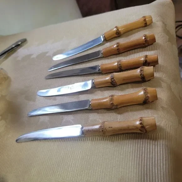 Seki Hamono KK Bamboo Handle Knives Set of 6 Cocktail/Appetizer New, old stock