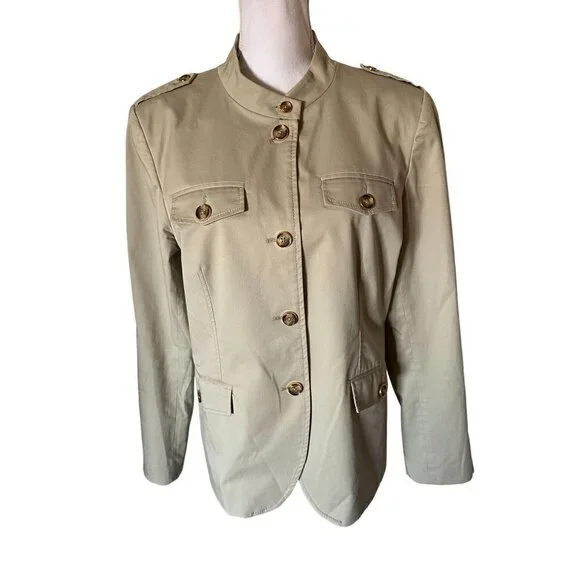 Michael Kors Jacket Blazer Women Sz 14 Button Down Pockets Military Style Lined