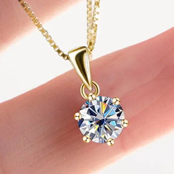 Certified 1ct. t.w. Moissanite Diamond Solitaire Gold Pendant Necklace NEW