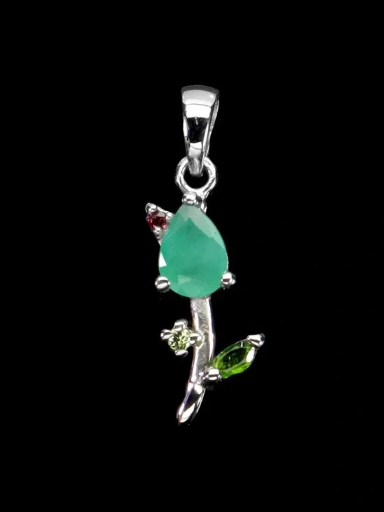 925 Emerald Paradise garnet,Chrome Diopside, Peridot,Rhodolite Garnet charm