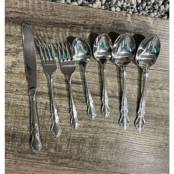 7 piece EXCEL Korea Stainless Silver 18-0 Flatware Set Dinnerware