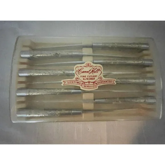 Vintage CARVEL HALL Briddell Silver‎ Overlay MCM Stainless 8-pc STEAK KNIFE Set