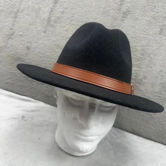 Unbranded Fedora Hat‎ Mens OS Black Excellent Wool Blend Brown Buckle Band