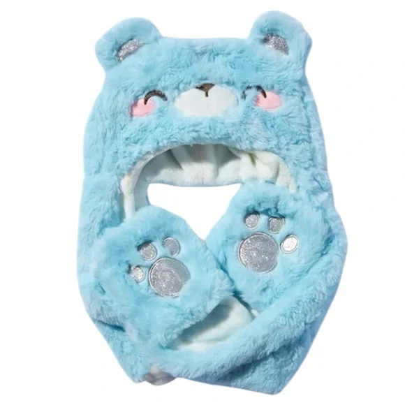 Children's Fuzzy Blue Bear Headscarf - NWT