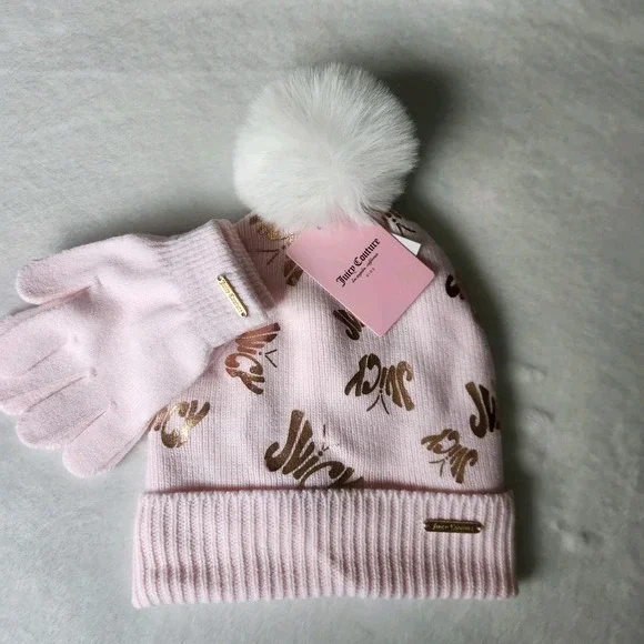 Juicy Couture KIDS hat/glove set Pink/rose‎ Gold
