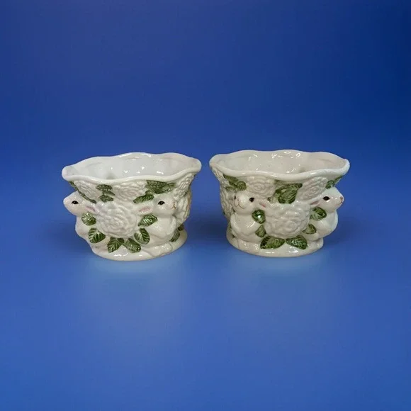 Vintage Caffco Easter Rabbit Planter with White Roses and Green Leaves ~Set Of 2