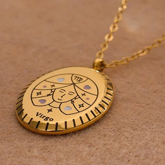VIRGO--NEW 18K Gold Plated Sign Zodiac Oval Pendant Necklace