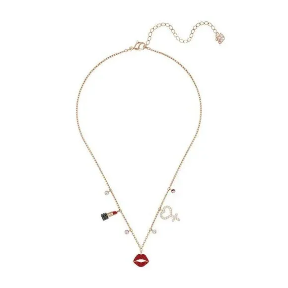 SWAROVSKI MULTI-COLOURED, MIXED PLATING MINE heart & lip & Lipstick NECKLACE