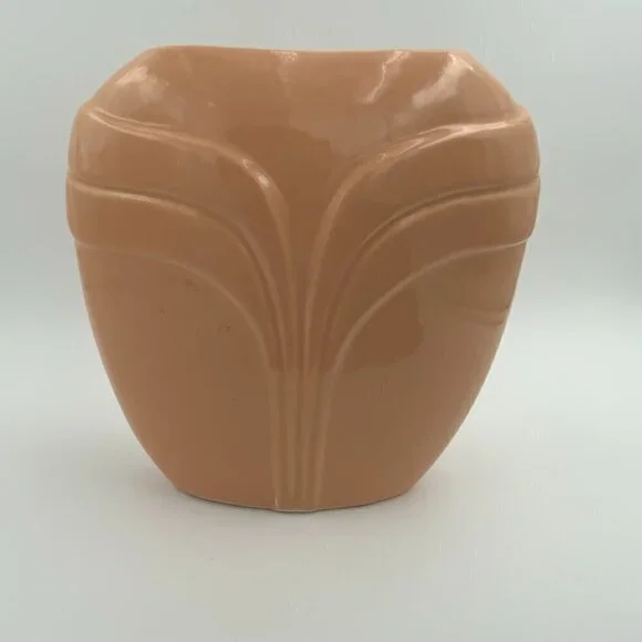 Harris Pottery Vintage Peach Oval Draped Pleated Art Deco Style Ceramic Vase 9