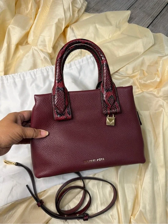 Michael Kors Rollins Small Snake-Embossed Leather Satchel Color Oxblood Like New