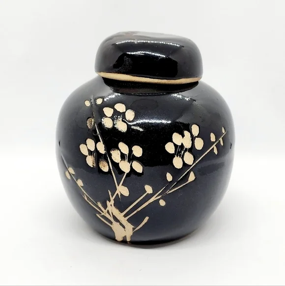 Vintage Antique Chinese Japanese Black Glaze Porcelain Jar Vase