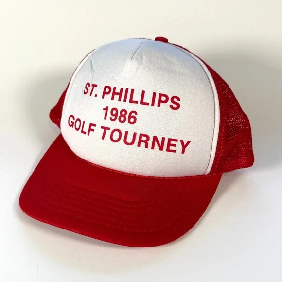 Vintage 1986 St Phillips Golf Tourney Trucker Hat Foam Red White‎ Snapback 80s
