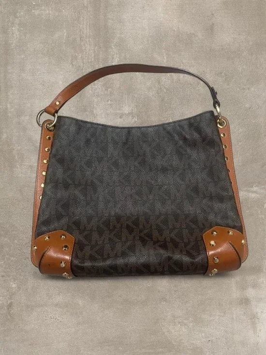 Michael Kors Signature Brown Studded Shoulder Bag Hobo Purse