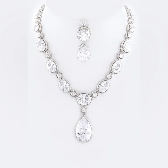 Cubic Zirconia Statement Necklace Set