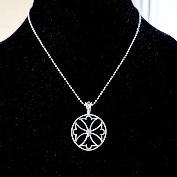 Solid Sterling Silver Cross Circle Outline Accent Necklace