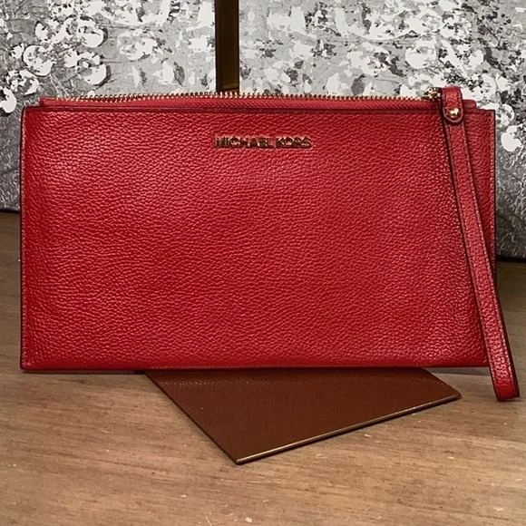 Michael Kors Red Wristlet Pebbled Leather