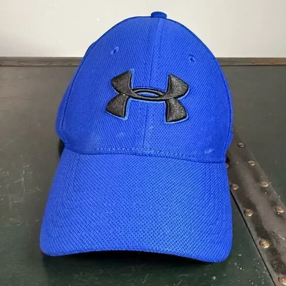 Under Armour M/L Royal Blue Black Logo Hat Fitted Baseball Cap Sport