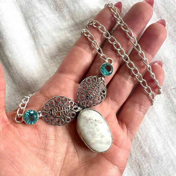 925 Moon Energy Moonstone + Swiss Topaz Necklace Pendant