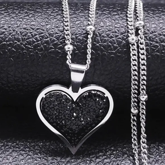 Sterling Silver Heart Black Druzy Necklace