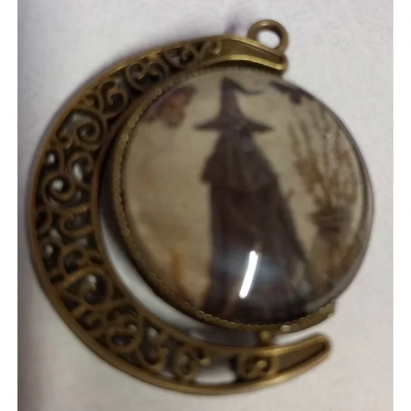 Halloween Witchcraft 2 Sided Moon Fidget Pendant‎ -Witch/Spellbook