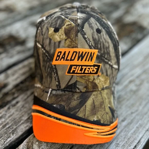 New Baldwin Filters Camouflage & Orange Adjustable Baseball Hat Cap